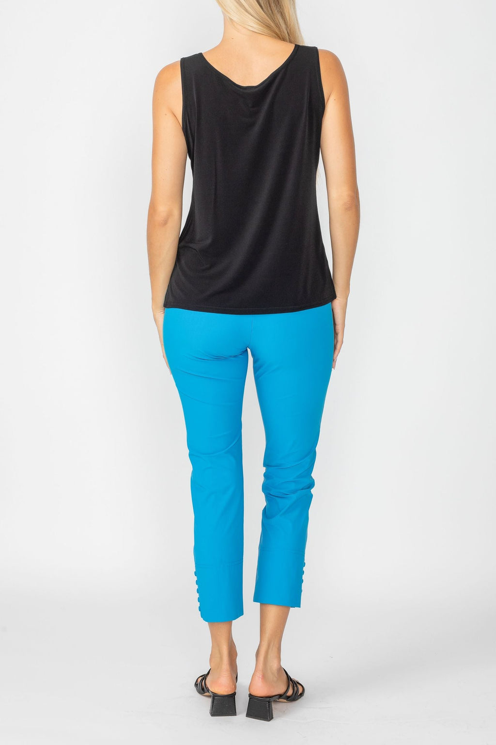 Denim Button Hem Slim Crops – Vessara